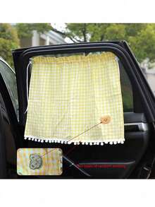 1pc Car Rear Window Sunshade, Suction Cup Mounted, Cute Plaid Bear Design, Random Bear Pattern & Stitching Style - one-size - View 11