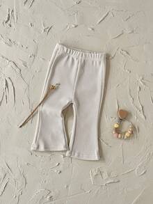 女婴休闲时尚米色条纹喇叭裤，春秋季 - 米色 - 查看 8