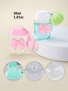 Conjunto de 3 frascos transparentes rosa vazios com laço, ideais para álcool em spray (30ml), tamanho viagem, com chaveiro com gancho para pendurar, tampa flip rosa, podem ser preenchidos com sabonete líquido/perfume, design de laço 3D. Frascos reutilizáveis e recarregáveis, recipientes cosméticos adequados para líquidos, loções e cremes. Essenciais para viagens, dormitórios e como presentes para amigos, estudantes, volta às aulas, Dia dos Namorados e Dia das Mães. - Rosa - Ver 5