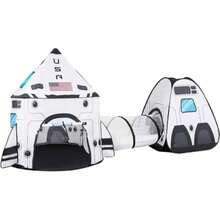 JOYIN Tienda de Cohete Blanca con Túnel y Casita de Juegos para Niños Juego de Tienda de Nave Espacial para Interior y Exterior(default) - Multicolor - Ver 2