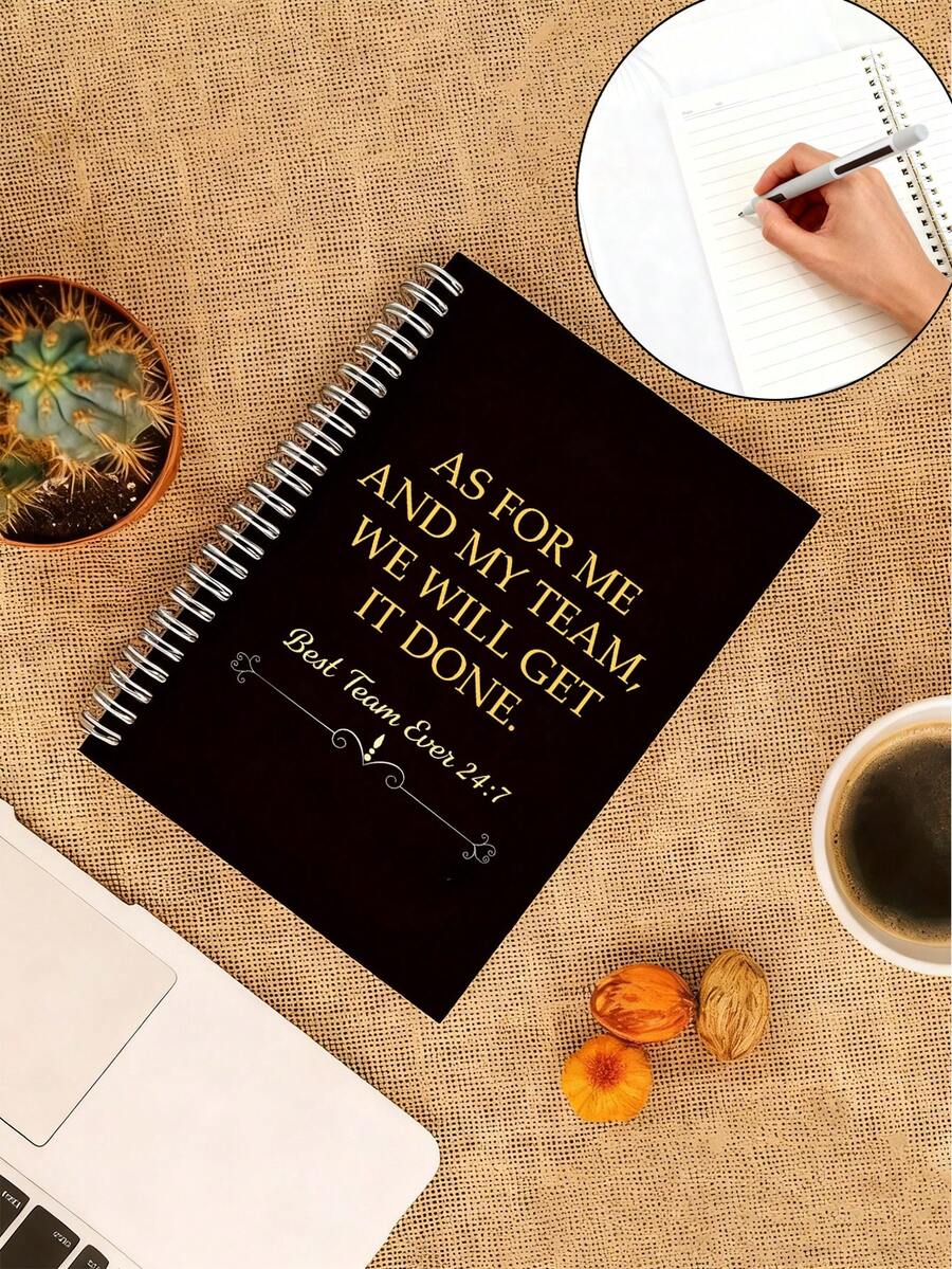 1pc Inspirational Spiral Notebook, Lined Spiral Journal Account Book For Women & Men, Diary, Portable Record Book, Travelers Notebook, Notebooks For Work, Printed "As For Me And My Team" Motivational Journal, Thickened Paper, Not Easily See-Through, College Ruled Lined Pages, 5.5x8.3 Inches, 120 Pages, For Work & Note Taking, Journals, Writing, Team, Employee Appreciation Gift, New Year Gift - Multicolor - View 1