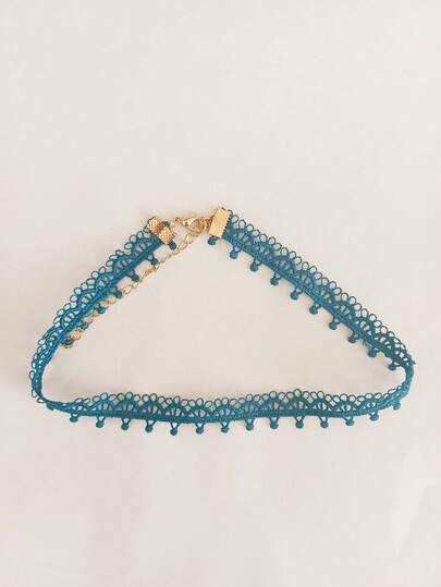 1pc Women's Vintage Lace Trim Fabric Choker Necklace, Short Collar Necklace