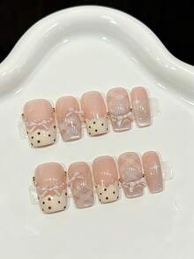 10PCS Short Square Handmade Press On Nails For Party And Daily Wear ,Pink Nails,Bowknot,Square Nails,Shiny And Dazzling,Easy To Wear 10pcs Y2K Handmade Press On Nails,Suitable For Girls And Women Festivals Parties And Daily Wear Nail Supplies - Pink - View 10