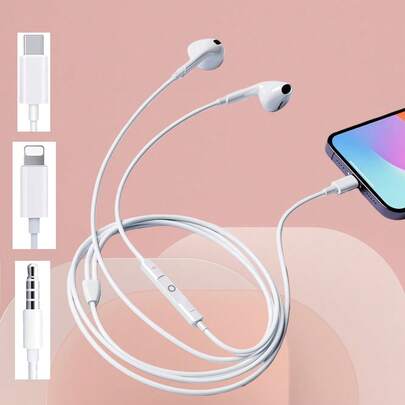 Compatible With Iphone Wired Earphones, USB-C Comfort In-Ear Earbuds, Type C Audio Headphones 3.5mm Jack HiFi Stereo In Ear Wired Headset ,With Microphone And Call Controller, Noise Lsolating,Compatible With IPhone17/16/16 Plus/16 Pro/16 Pro Max,IPhone15 /14/13-6Series, Galaxy S24/S23/S22, Car Play, Compatible With Ipad,PC, Pixel-Grey