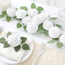 30/300 Stück (25 Rosen, 5 Blätter) Elfenbein Schaumstoff Künstliche Rosen mit Stielen, geeignet für DIY Hochzeitssträuße, Bridal-Shower Tischdekoration, Party Tischdekoration, Valentinstag & Muttertags Geschenke, Bridal-Shower Tischdekoration und Grünpflanze Blumenarrangements - perfekt für Hochzeiten und Verlobungen (ohne Verpackung), Rama Dekoration, Valentinstag Geschenke - Weiss - Übersicht 6