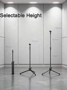 70‑150cm Adjustable Microphone Tripod Stand, Foldable Floor Mic Holder With 180° Rotatable Clip, Lightweight Metal Stand For Live Stream Karaoke Home Use, Note: Not For Heavy Professional Microphones - Black - View 2