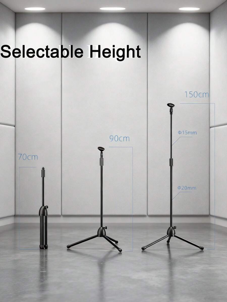 70‑150cm Adjustable Microphone Tripod Stand, Foldable Floor Mic Holder With 180° Rotatable Clip, Lightweight Metal Stand For Live Stream Karaoke Home Use, Note: Not For Heavy Professional Microphones