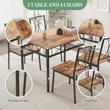 Juego de mesa de comedor industrial de 5 piezas para 4 personas, con estructura de metal resistente y mesa y sillas de madera, muebles de cocina compactos para apartamentos, restaurantes y comedores. - Marrón - Ver 9