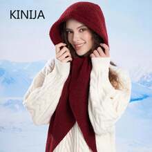 Knitted Winter Balaclava One-Piece Thickened Scarf Cap Women Winter Accessories Hooded Hat Neck Ear Protection Scarf Headgear - 灰色 - 查看 4