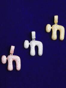 DUBSS 1 件装镶钻 Chai Culture 项链吊坠，男士款，5A 立方氧化锆嘻哈饰品 - 字母 - 查看 7