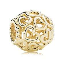 1 Pc Gold Charm Beaded Series Love Flower Four Leaf Clover Butterfly Bee Sun Camera Bell Castle Beaded Pendant Accessories For Women DIY Bracelet And Necklace Fine Jewelry Making Gift Holiday Series Valentines