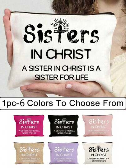 Personalized "Sisters IN CHRIST, A SISTER IN CHRIST IS A SISTER FOR LIFE" Zipper Pouch With Floral Design,Big Capacity Women Travel Cosmetic Bag For Toiletries,Lightweight Foldable Storage Bag For Women,Makeup Organizer Bag, Ideal Gift For Friends And Teachers,Floral Pattern Pouch,Zippered Organizer, Travel Essentials Dorm Essentials,Meet Daily Travel Needs,Graduation Christmas Gift For Best Friend And Sister