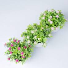 1/3pcs Mini Artificial Potted Plants With White Ribbed Pot - Flowers In White Yellow And Pink With Green Foliage Suitable For Living Room/Bedroom/Study/Office/Valentine's Day/Christmas/New Year's And Other Occasions