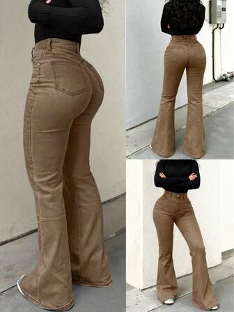 GILIPUR New Retro Flare Jeans For Women, High Waist Slim Fit Stretch Casual Khaki Pants, Y2K Style Versatile Streetwear, Suitable For Spring/Winter, Perfect For New Year, Valentine's Day, Music Festivals And More Occasions Like Commuting, School, Home, Music Festivals