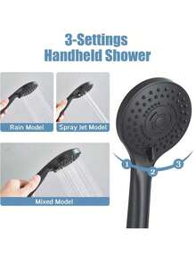 Shower Head Combo,8/10/12" Rain Square Shower Head  With 9 Inch Adjustable Extension Arm And 3 Settings Handheld Spray,150cm Long Hose,Wall-Mounted,Adjustable Height , Home Bathroom Decor ,Shower Accessories - 霧面黑色-不含折疊臂 - 查看 4