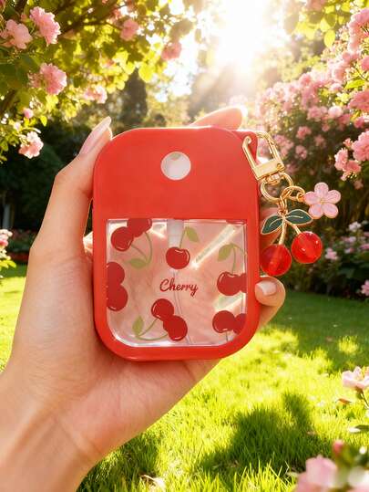 2pcs Cherry Pattern Moisturizing Spray Bottles, Comes With Cherry Blossom Keychain Pendant And Anti-Drop Silicone Case, Portable Spray Bottle, Suitable For Travel, Birthday, Holiday Gifts, 38ml Capacity