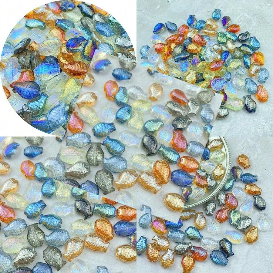 90pcs Fish Crystal Glass Beads For Jewelry Making Fish Glass Spacer Beads For Earring Bracelet Necklace Key Chains Jewelry DIY Craft Making 14x10mm - 紅色 - 查看 1