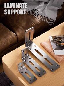 2pcs/4pcs Silver Brushed Galvanized Steel Bracket, 90 Degree Stainless Steel Corner Brace, L-Shaped Triangle Iron Thickened Shelf Bracket, Adjustable Heavy Duty Rust-Proof Connector - Silver - View 3