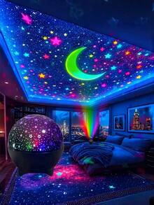 1pc RGB Star Sky Projection Lamp - Dreamy Night Light, USB Powered, With Color Changing, Moon & Star Patterns, Modern Home Decor, Suitable For Living Room, Bedroom, Bedroom Night Light | Star Moon Theme | Plastic Lampshade, Bedroom LED Light, Bedroom Decor, Room Decor - Mood Projector Light - View 4