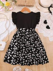 Chiếc đầm hè thanh lịch và duyên dáng này được thiết kế dành cho các bé gái, gồm đầm không tay cổ tròn in họa tiết da báo với nơ ở eo. - màu đen - Xem 2