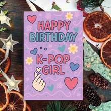 1pc Charming K-POP Themed Greeting Card With Envelope"HAPPY BIRTHDAY K-POP GIRL" Print, Colorful Heart & Flower Pattern, Perfect For K-POP Lovers & Friends, Ideal For Birthday Occasions, Pop Culture Birthday Card|Paper Greeting Card|K-POP Card, K-POP Party Supplies - Multicolor - View 2