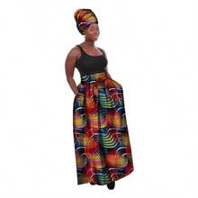 Falda de verano con estampado africano para mujer, falda tradicional Ankara Dashiki de cintura alta con pauelo para la cabeza, CL1, - inicial - Ver 1