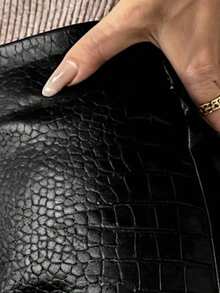 EARO Rok Bodycon Motif Kulit Buaya Modis untuk Wanita - Hitam - View 4