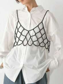 DEKUNER 1pc New Arrival Sweet Girl Fashion Faux Pearl Strap Minimalist Girly Style Cropped Camisole - White - View 3