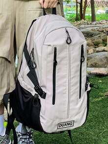 1pc Contrast Color Anti-Theft Large Capacity Casual Fashion Backpack With Waist Strap, Suitable For Men And Women, School, Work, Travel, Commuting, Short Trip