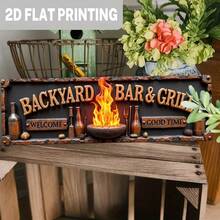 2D Flat, 1pc Rustic Backyard Bar & Grill Aluminum Wall Sign - Vintage  Metal Decor With "Welcome Good Time" Design - Multicolor - View 2