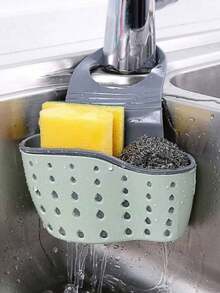 1pc Sink Hanging Drain Basket With Silicone Storage Box, Adjustable Shoulder Strap Drain Rack, Sponge Holder, Faucet Hanging Basket, Kitchen Storage Bag, Perfect For Storing Sponges And Rags In The Kitchen - 綠色 - 查看 4