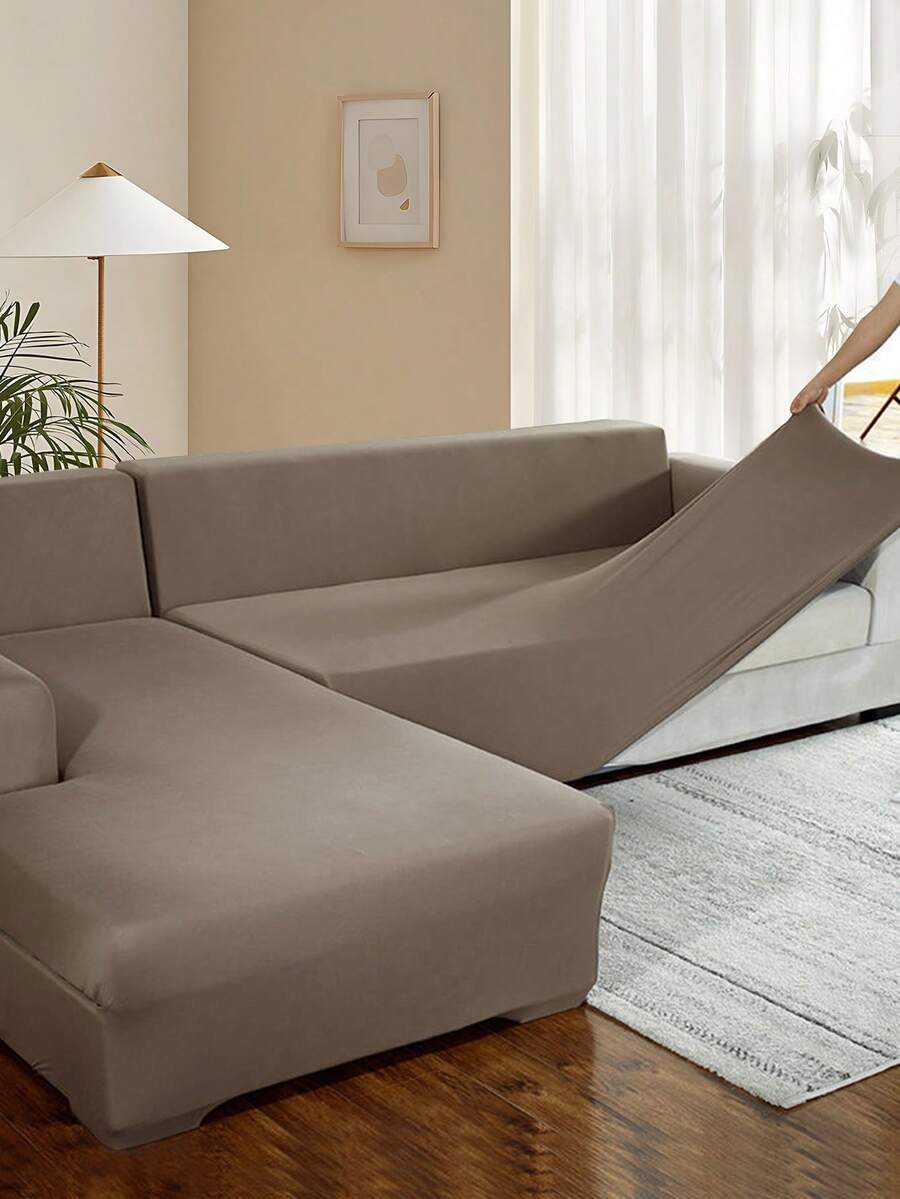 1 件纯色牛奶丝弹力沙发套，现代四季通用全包式沙发套，宠物友好型沙发保护套，可机洗，宠物友好型家居装饰，1 座、2 座、3 座、4 座可选 - 淺駝色 - 查看 1