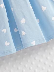 女童翻领爱心印花短袖polo衫连衣裙，夏季 - 淺藍色 - 查看 6