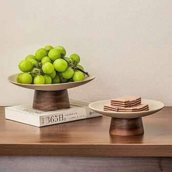 1 pieza Plato de frutas de cerámica de madera de rosa, bandeja exquisita para pastelería, aperitivos y té, bandeja decorativa estilo Ins, plato de frutas para la sala de estar del hogar