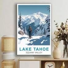 Framed  Lake Tahoe Squaw Valley Vintage Travel Posters Ski  Canvas Painting Poster And Print Wall Art Picture For Living Room  Christmas,New Year For Living Room, Bedroom, Kitchen,Restroom Decoration - Đóng khung - Xem 4