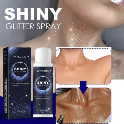 JAYSUING Brightening Glitter Spray, Collarbone Hair Clothes High-Gloss Brightening Shining Dazzling Exquisite Delicate Elegant Charming Powder Forming Film Halloween Party Festival Brightening Glitter Spray