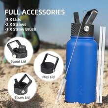 BJPKPK - Botellas de agua aisladas con tapa de popote, botella de agua de metal de acero inoxidable de 18 onzas, térmica fría y caliente con 3 tapas, a prueba de fugas, taza de viaje sin , frascos(0.7 Litros Verde lavanda) - Multicolor - Ver 4
