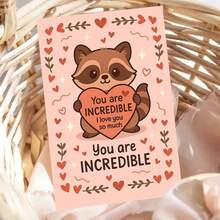 1pc Cute Raccoon Holding Heart You Are Incredible Love Message Card Greeting Card With Envelope Adorable Animal Illustration With Romantic Heart And Affectionate Text Perfect For Valentine's Day, Great For Friends, Lovers, Colleagues