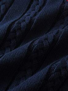 Boys' Knitted Vest, Navy Blue, V-Neck Cable Knit Cotton Sweater Vest, School Style, Suitable For Autumn And Spring Back To School