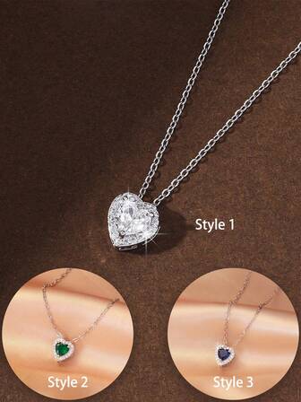 1pc Women's Charming Cubic Zirconia Heart Pendant Necklace, Delicate Clavicle Chain, & Versatile, Ideal Valentine's Day Gift,Mom,Mother,Mother's Day,Gift