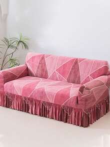 1pc Printed Ruffled Elastic Sofa Cover, Dust-Proof And Dirt-Resistant, Stretch-To-Fit Full Coverage Sofa Protector, Home Decor, Machine Washable
