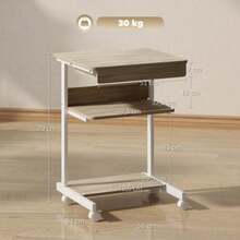 HOMCOM Rolling Desk With Drawer And Shelves, 4 Casters, Compact, Particleboard, Metal - Khaki - View 3