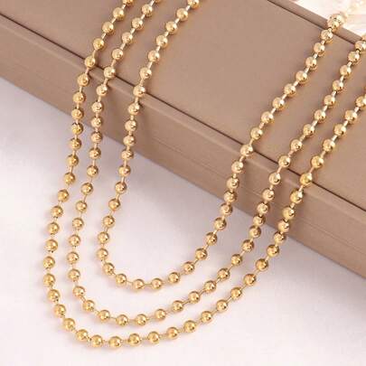 1 pièce Collier chaîne de perles en acier inoxydable pour femmes et hommes, couleur or, collier ras-du-cou avec chaîne à boules rondes, bijoux