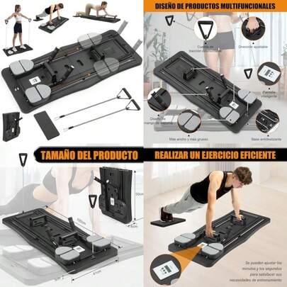 Tabla Deslizante de Pilates 5 en 1, Tabla Abdominal Plegable, Ejercicios Abdominales de Rebote Automático, Tabla Multifuncional para Abdominales, Cama de Pilates Plegable(default)