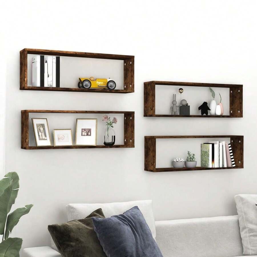 Mensole a muro vidaXL, 4 pezzi, rovere affumicato, 80 x 15 x 26,5 cm - Multicolore - Visualizzare 1