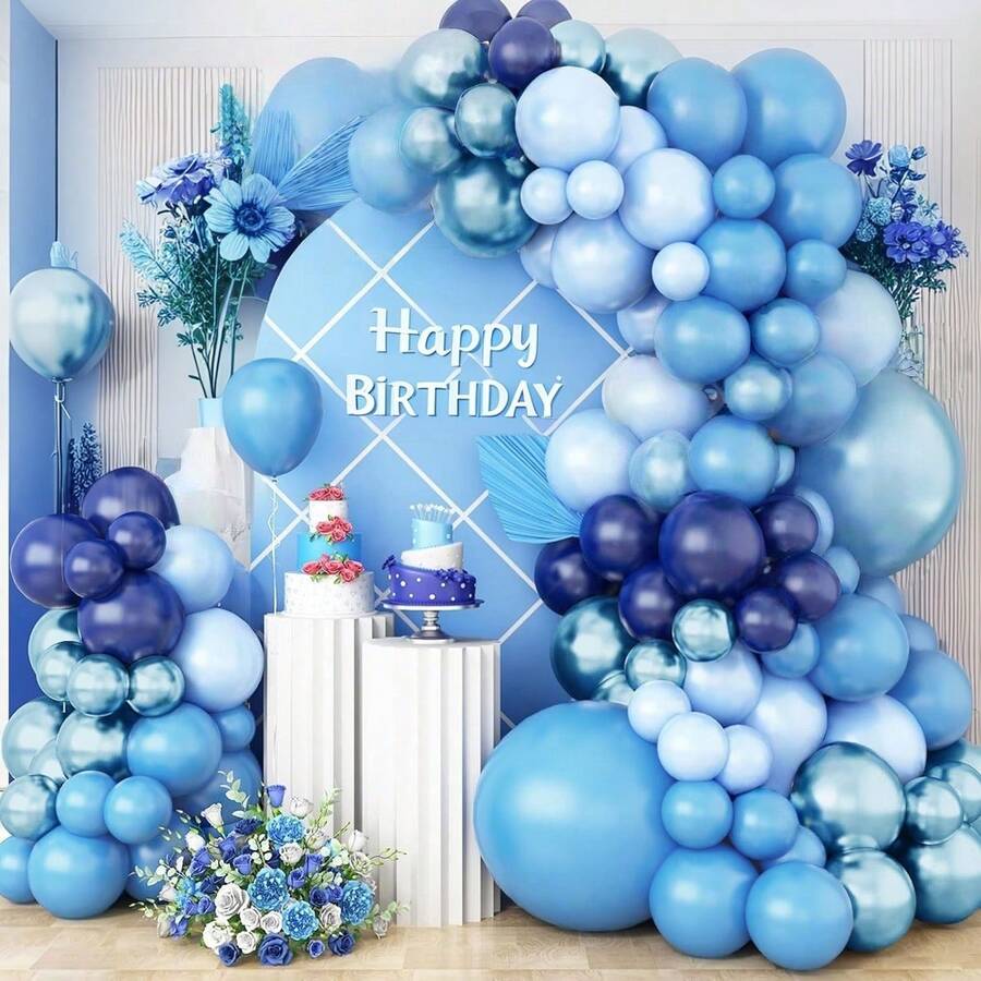 103 Pieces / 1 Set Luxury Elegant Style Airball Arch Set, Including 18-Inch, 10-Inch, And 5-Inch Navy Blue And Ocean Blue Latex Balloon Garlands. Suitable For Birthdays, Weddings, Outdoor Parties, Winter, Photography, Themed Parties, Bride Gift-Giving Events, New Year Celebrations, Graduation Parties, And Themed Parties. - Multicolor - View 1