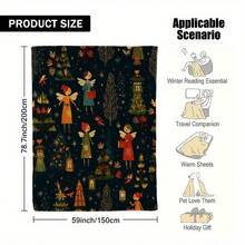 1 Piece Retro Christmas Angel And Lantern Printed Flannel Throw Blanket - Soft And Comfortable All-Season Bedspread, Dark Green Red Brown Beige Festive Colors, Angel And Star Pattern, Suitable For Sofa Bed Travel, Used For European Style Bedspread - 花色 - 查看 13