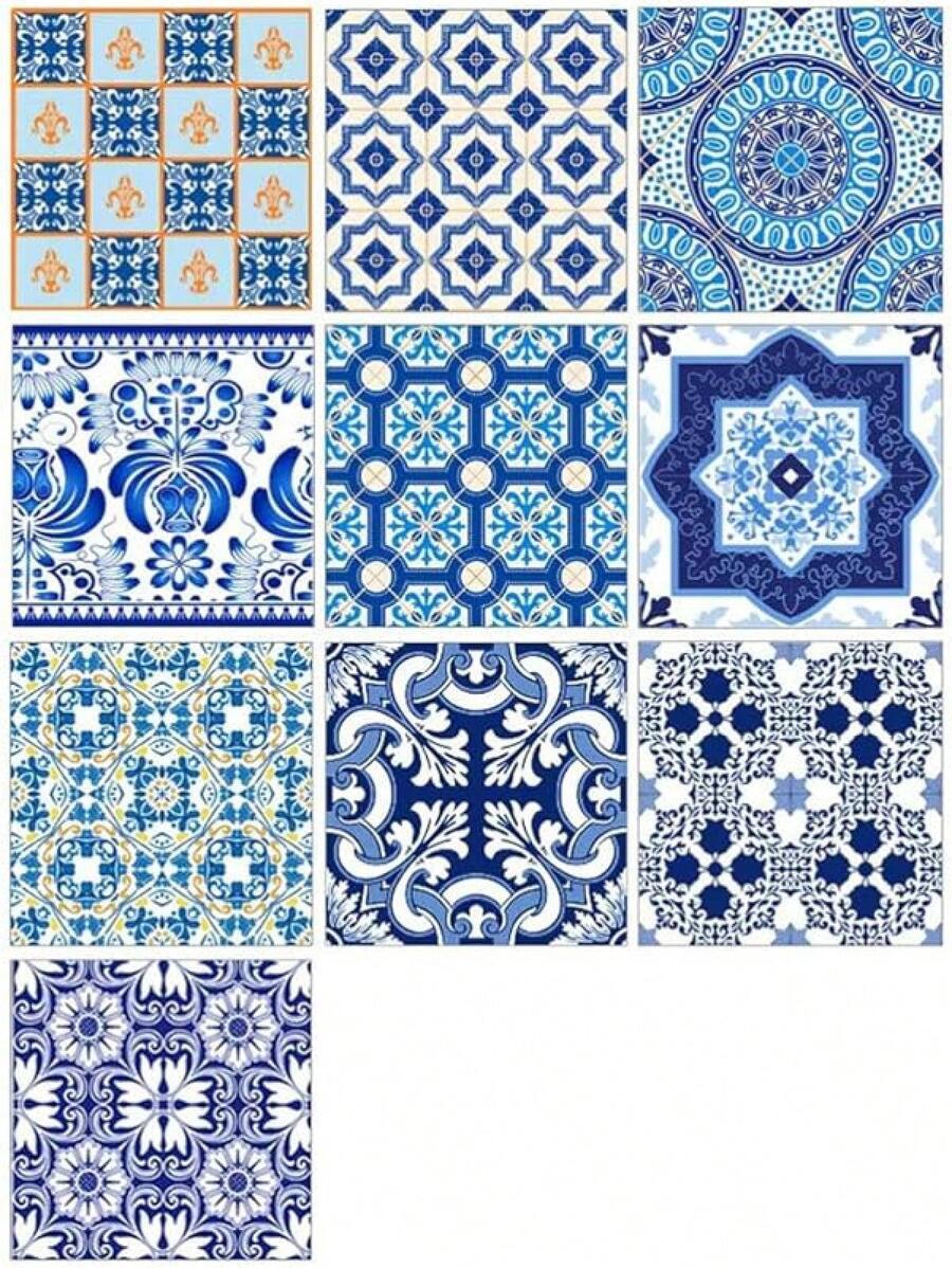 EXCEART Azulejos Adhesivos para Cocina Y BañO De Porcelana Azul Y Blanca Pegatinas De Pared Autoadhesivas De PVC Resistente Al Agua DecoracióN FáCil Y VersáTil para Hogar - 20 x 20 cm - Ver 1
