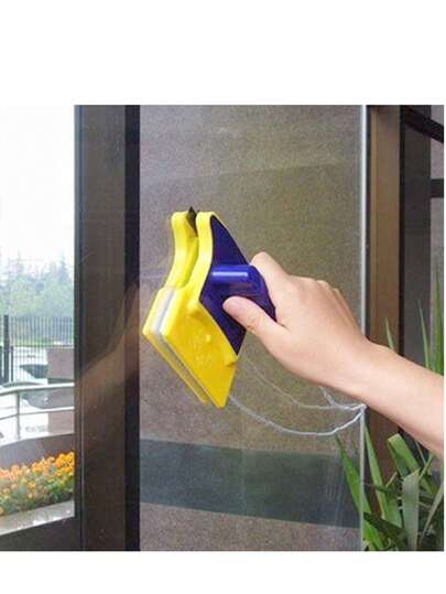1pc Double-Sided Magnetic Glass Cleaner With Reinforced Magnets - Multipurpose Cleaning Tool For Home, Car, Bathroom, Kitchen Glass, Anti-Slip Design, Soft Rubber Squeegee, Watermark-Free, Ergonomic Handle, Easy To Use For High & Low Windows And Shower Doors, Durable And Long-Lasting Glass Cleaning Solution