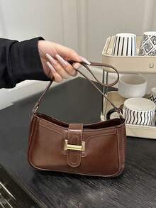 优雅新月形腋下单肩包，女士时尚休闲纯色腋下包 - 咖啡 - 查看 2